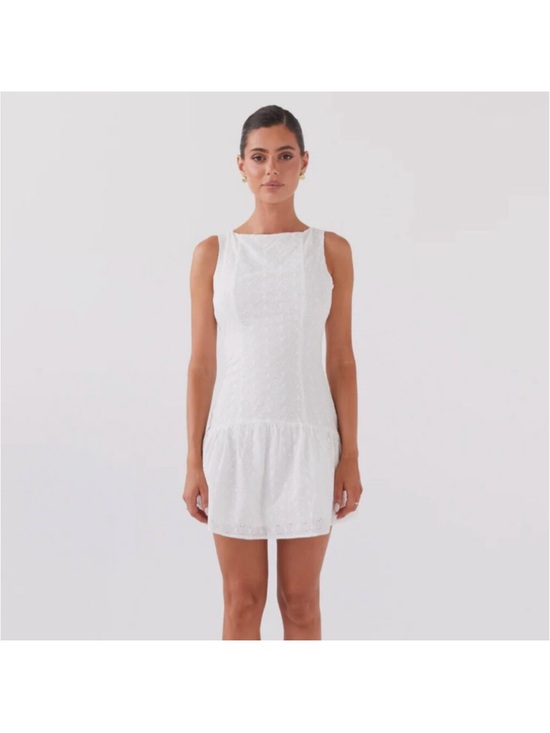 Peppermayo Dresses & Skirts - Peppermayo White Eyelet Drop-Waist Mini Dress